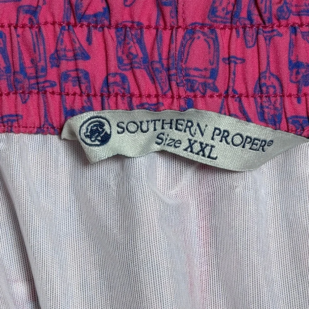 Southern Proper Mens XXL Pink Cocktail Print Swim Trunks Mesh Lined Board Shorts